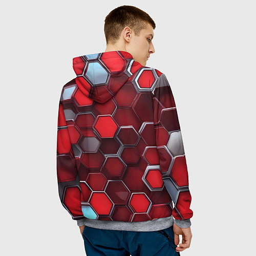 Мужская толстовка Cyber hexagon red / 3D-Меланж – фото 4