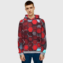 Толстовка-худи мужская Cyber hexagon red, цвет: 3D-меланж — фото 2