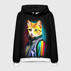 Толстовка-худи мужская Модный рыжий кот - неон - поп-арт, цвет: 3D-белый