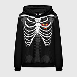 Толстовка-худи мужская Скелет: ребра с разбитым сердцем, цвет: 3D-черный