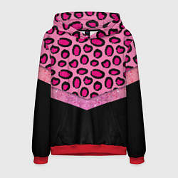 Толстовка-худи мужская Розовый леопард и блестки принт, цвет: 3D-красный
