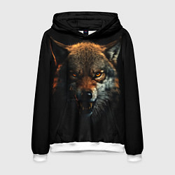 Толстовка-худи мужская Оскал дикого волка, цвет: 3D-белый