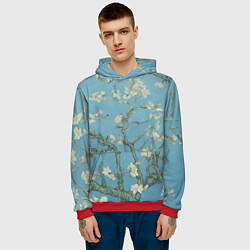 Толстовка-худи мужская Цветущие ветки миндаля - картина ван Гога, цвет: 3D-красный — фото 2