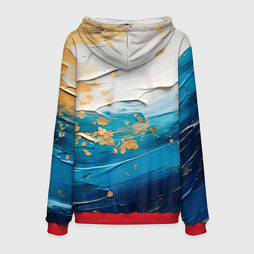 Мужская толстовка Белый, синий, золотой импасто абстракция / 3D-Красный – фото 2