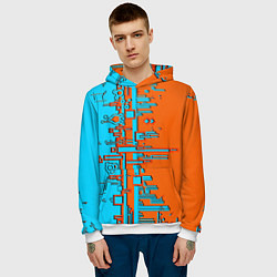 Толстовка-худи мужская Кибер-глитч морозный апельсин, цвет: 3D-белый — фото 2