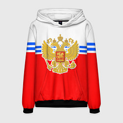 Толстовка-худи мужская Герб Российской Федерации - полосы, цвет: 3D-черный