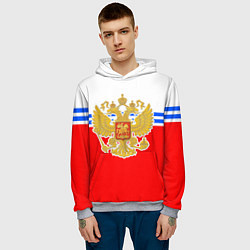 Толстовка-худи мужская Герб Российской Федерации - полосы, цвет: 3D-меланж — фото 2