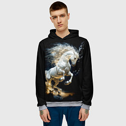 Толстовка-худи мужская Конь Белая молния, цвет: 3D-меланж — фото 2