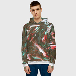 Толстовка-худи мужская Космические кибер схемы Красные, цвет: 3D-белый — фото 2