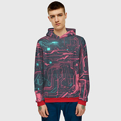 Толстовка-худи мужская Кибер схемы Розовый и голубой, цвет: 3D-красный — фото 2