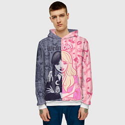 Толстовка-худи мужская Барби и Уэнсдей - мои две личности: в стиле тату, цвет: 3D-белый — фото 2