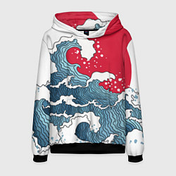 Толстовка-худи мужская Страна восходящего солнца - большая волна, цвет: 3D-черный