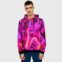 Толстовка-худи мужская Pink neon abstract, цвет: 3D-черный — фото 2