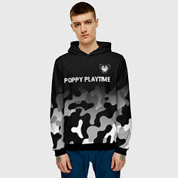 Толстовка-худи мужская Poppy Playtime glitch на темном фоне: символ сверх, цвет: 3D-черный — фото 2