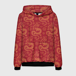 Толстовка-худи мужская Dragon red pattern, цвет: 3D-черный