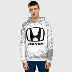 Толстовка-худи мужская Honda speed на светлом фоне со следами шин, цвет: 3D-белый — фото 2