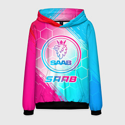 Толстовка-худи мужская Saab neon gradient style, цвет: 3D-черный