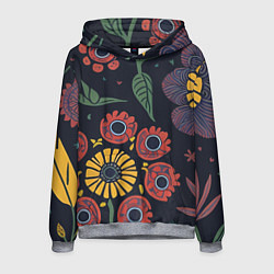 Толстовка-худи мужская Простые цветы на глубоком синем, цвет: 3D-меланж