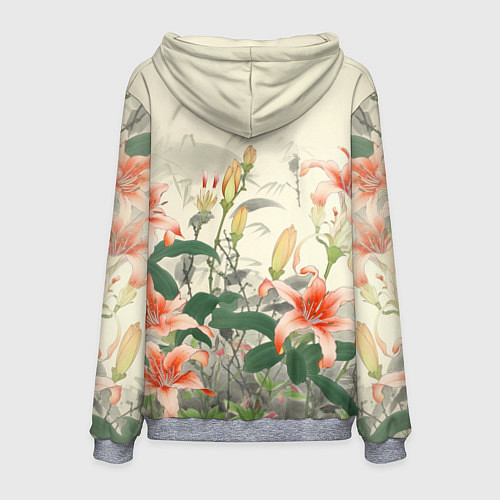 Мужская толстовка Тигровые лилии - японский стиль / 3D-Меланж – фото 2
