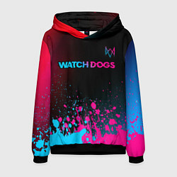 Толстовка-худи мужская Watch Dogs - neon gradient: символ сверху, цвет: 3D-черный
