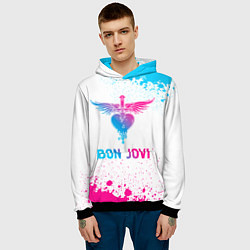 Толстовка-худи мужская Bon Jovi neon gradient style, цвет: 3D-черный — фото 2