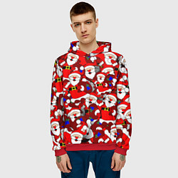 Толстовка-худи мужская Новогодний паттерн с дедами морозами, цвет: 3D-красный — фото 2