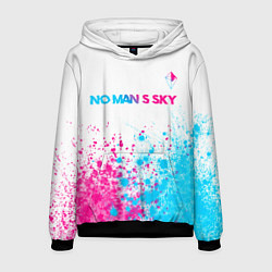 Толстовка-худи мужская No Mans Sky neon gradient style: символ сверху, цвет: 3D-черный