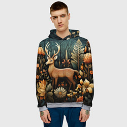 Толстовка-худи мужская Лесной олень в стиле фолк-арт, цвет: 3D-меланж — фото 2