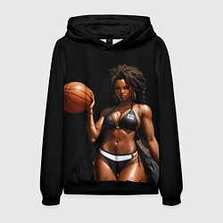 Толстовка-худи мужская Девушка с баскетбольным мячом, цвет: 3D-черный