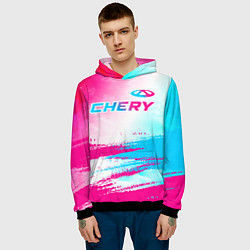 Толстовка-худи мужская Chery neon gradient style: символ сверху, цвет: 3D-черный — фото 2