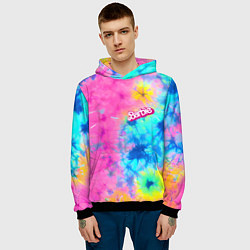 Толстовка-худи мужская Barbie - floral pattern - tie-dye, цвет: 3D-черный — фото 2