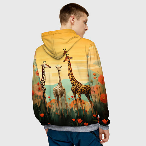Мужская толстовка Три жирафа в стиле фолк-арт / 3D-Меланж – фото 4