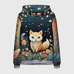Толстовка-худи мужская Фэнтезийная лисичка в лесу фолк-арт, цвет: 3D-меланж