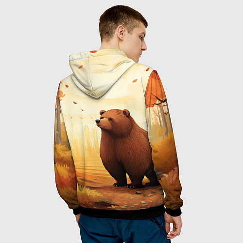 Мужская толстовка Мишка в осеннем лесу фолк-арт / 3D-Черный – фото 4