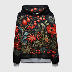 Толстовка-худи мужская Новогодние ягоды и цветы, цвет: 3D-меланж