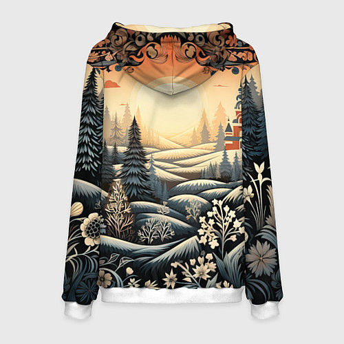 Мужская толстовка Зимний предновогодний пейзаж / 3D-Белый – фото 2