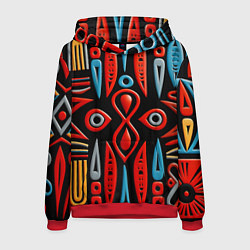 Толстовка-худи мужская Красно-синий узор в африканском стиле, цвет: 3D-красный