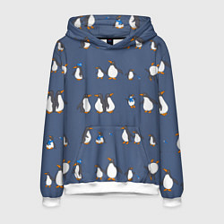 Толстовка-худи мужская Забавное семейство пингвинов, цвет: 3D-белый