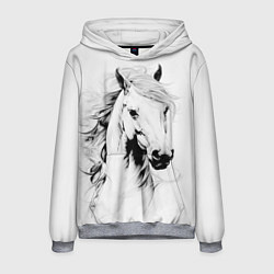 Толстовка-худи мужская Лошадь белая на ветру, цвет: 3D-меланж