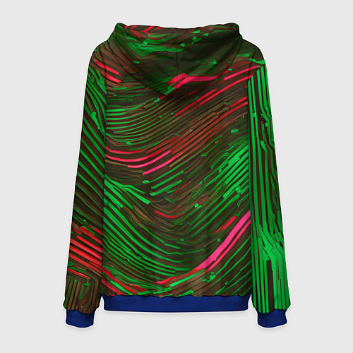 Мужская толстовка Волнистые линии зелёные и красные / 3D-Синий – фото 2