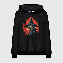 Толстовка-худи мужская Ведьма в шляпе кровавый фон, цвет: 3D-черный