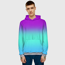 Толстовка-худи мужская Фиолетовый бирюзовый голубой неоновый градиент, цвет: 3D-меланж — фото 2