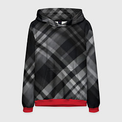 Толстовка-худи мужская Черно-белая диагональная клетка в шотландском стил, цвет: 3D-красный