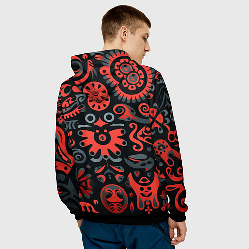 Мужская толстовка Красно-черный узор в славянском стиле / 3D-Черный – фото 4