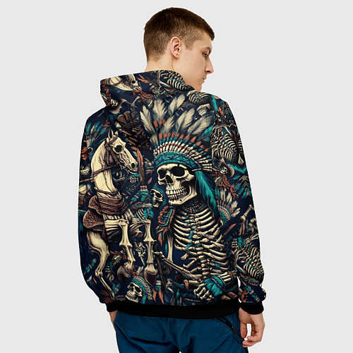 Мужская толстовка Татуировка скелета индейца и ковбоя в техасе / 3D-Черный – фото 4