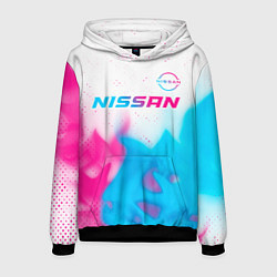 Толстовка-худи мужская Nissan neon gradient style посередине, цвет: 3D-черный