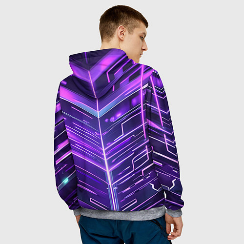 Мужская толстовка Фиолетовые неон полосы киберпанк / 3D-Меланж – фото 4