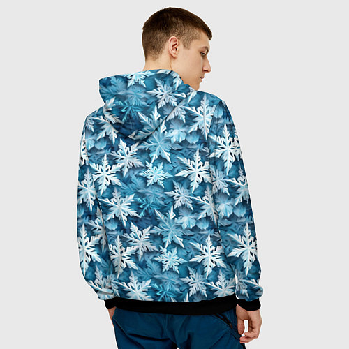 Мужская толстовка New Years pattern with snowflakes / 3D-Черный – фото 4