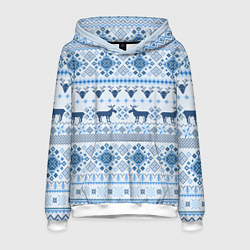 Толстовка-худи мужская Blue sweater with reindeer, цвет: 3D-белый