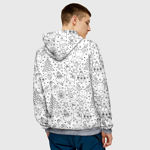 Мужская толстовка Черно-белый новогодний патерн / 3D-Меланж – фото 4